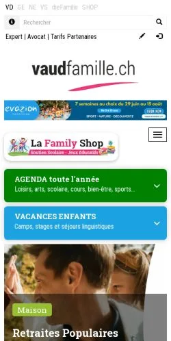 Anteprima del sito VaudFamille, media di Svizzera per articoli sponsorizzati