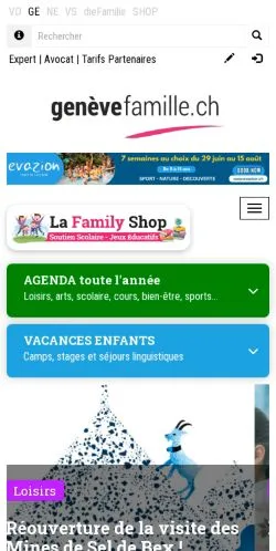 Podgląd witryny Genève Famille, medium z kraju Szwajcaria do artykułów sponsorowanych