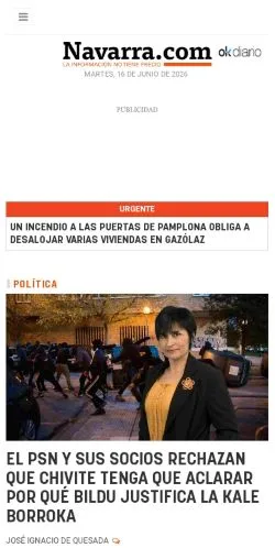 Sponsorlu makaleler için İspanya medyası Navarra Noticias sitesinin önizlemesi