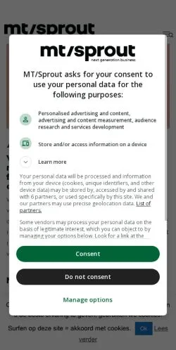 Vista previa del sitio MT/Sprout, medio de Países Bajos para artículos patrocinados
