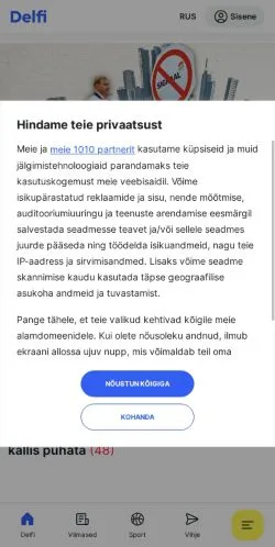 Forhåndsvisning av nettstedet Delfi, medium fra Estland for sponsede artikler