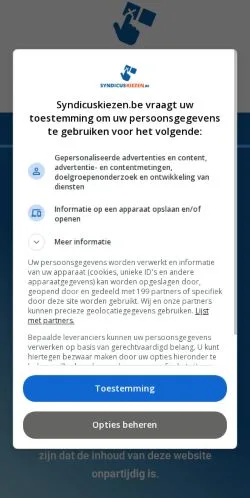 Anteprima del sito Syndicuskiezen, media di Belgio per articoli sponsorizzati