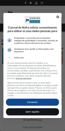 Anteprima del sito Jornal De Mafra, media di Portogallo per articoli sponsorizzati