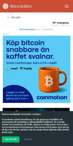 Aperçu du site Börsvärlden, média de Suède pour articles sponsorisés