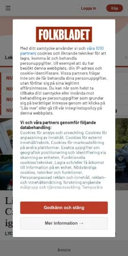 Podgląd witryny Folkbladet, medium z kraju Szwecja do artykułów sponsorowanych