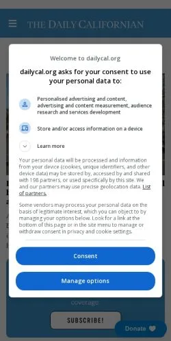 スポンサード記事向けのアメリカ合衆国メディア、The Daily Californianのサイトプレビュー