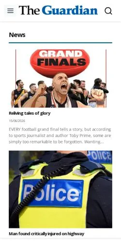 Pré-visualização do site The Guardian, meio de Austrália para artigos patrocinados