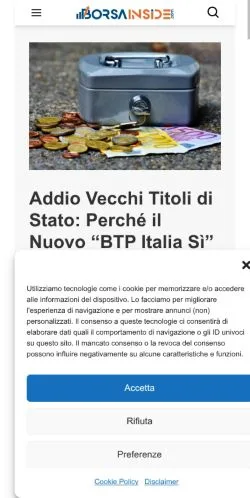 Forhåndsvisning af Borsa Inside, medie fra Italien til sponsorerede artikler