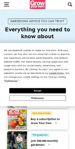 Anteprima del sito Grow Your Own, media di Regno Unito per articoli sponsorizzati