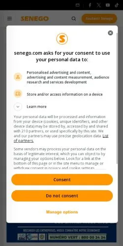 Aperçu du site Senego, média de France pour articles sponsorisés