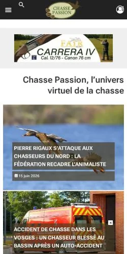 Podgląd witryny Chasse Passion, medium z kraju Francja do artykułów sponsorowanych