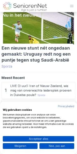 Anteprima del sito SeniorenNet, media di Belgio per articoli sponsorizzati