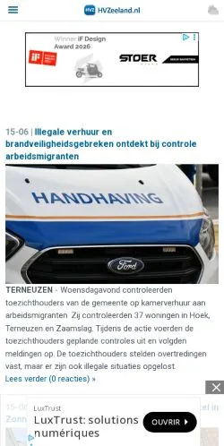 Anteprima del sito HVZeeland, media di Paesi Bassi per articoli sponsorizzati