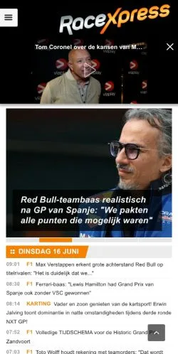 Podgląd witryny RaceXpress, medium z kraju Holandia do artykułów sponsorowanych