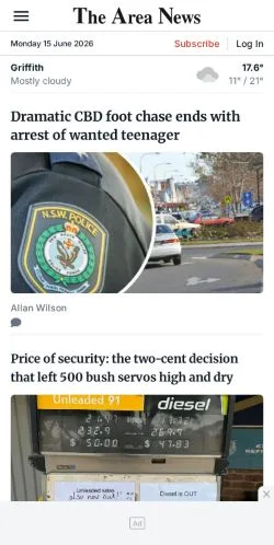 Anteprima del sito The Area News, media di Australia per articoli sponsorizzati