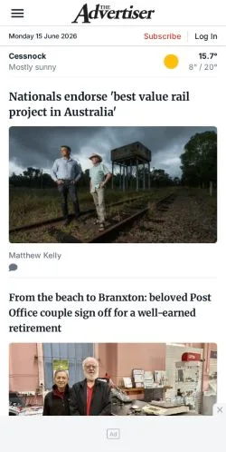 Podgląd witryny The Advertiser Cessnock, medium z kraju Australia do artykułów sponsorowanych