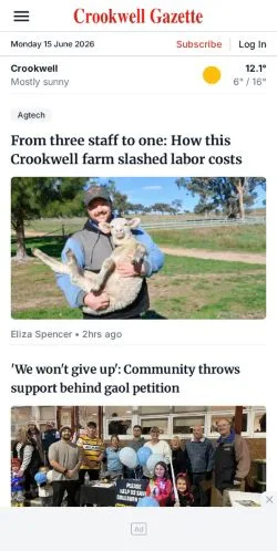 Anteprima del sito Crookwell Gazette, media di Australia per articoli sponsorizzati
