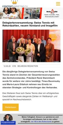 Podgląd witryny Contentmarketing, medium z kraju Szwajcaria do artykułów sponsorowanych