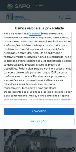 Podgląd witryny Notícias do Sorraia, medium z kraju Portugalia do artykułów sponsorowanych