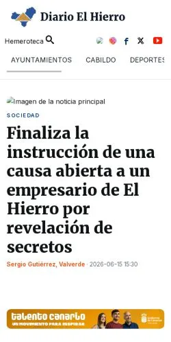 Anteprima del sito Diario El Hierro, media di Spagna per articoli sponsorizzati