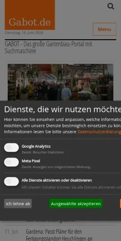 Preview of the Gabot website, a media outlet in Germany for sponsored articles