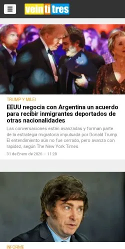 Anteprima del sito Veintitres, media di Argentina per articoli sponsorizzati