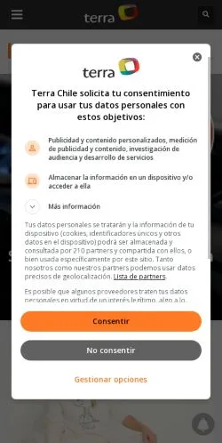 Vista previa del sitio Terra Chile, medio de España para artículos patrocinados