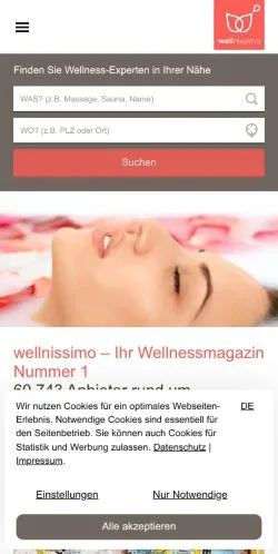 Förhandsvisning av webbplatsen Wellnissimo Wellness Magazin, medium i Tyskland för sponsrade artiklar