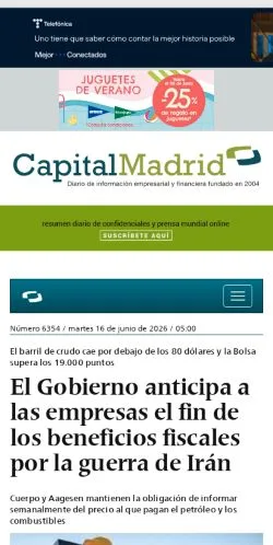 スポンサード記事向けのスペインメディア、CapitalMadridのサイトプレビュー