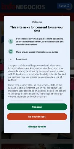Anteprima del sito InfoNegocios, media di Spagna per articoli sponsorizzati