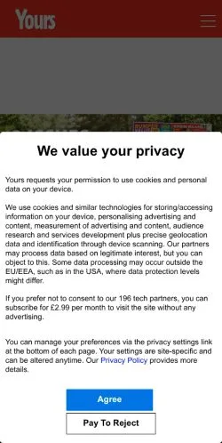 Anteprima del sito Yours, media di Regno Unito per articoli sponsorizzati