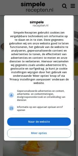 Anteprima del sito Simpele Recepten, media di Paesi Bassi per articoli sponsorizzati