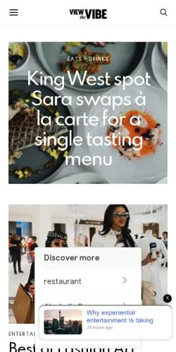 Förhandsvisning av webbplatsen View The Vibe, medium i USA för sponsrade artiklar