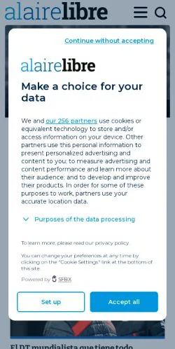 スポンサード記事向けのチリメディア、AlAireLibreのサイトプレビュー