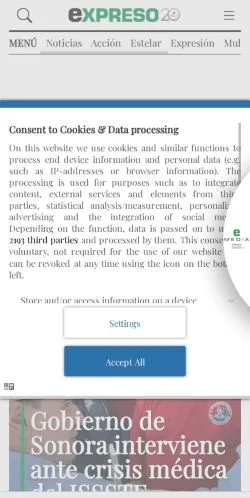 スポンサード記事向けのメキシコメディア、Expresoのサイトプレビュー