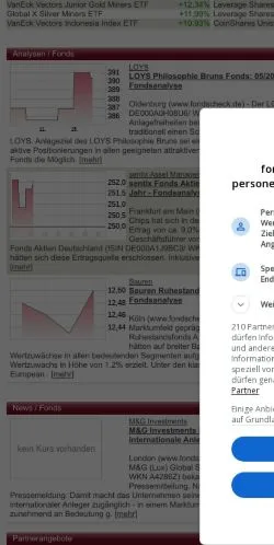 Forhåndsvisning av nettstedet Fondscheck, medium fra Tyskland for sponsede artikler