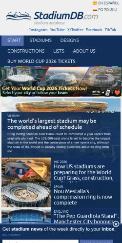 Forhåndsvisning av nettstedet StadiumDB, medium fra USA for sponsede artikler