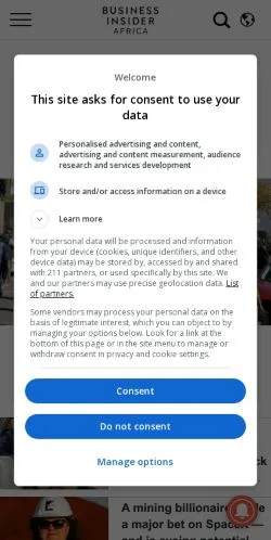 Anteprima del sito Business Insider Africa, media di Stati Uniti per articoli sponsorizzati