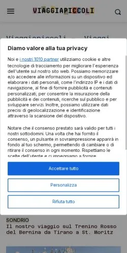 Anteprima del sito Viaggiapiccoli, media di Italia per articoli sponsorizzati