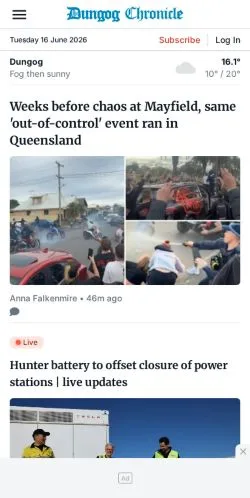 Anteprima del sito Dungog Chronicle, media di Australia per articoli sponsorizzati