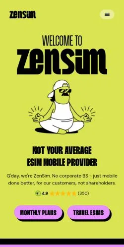 Podgląd witryny ZenSim, medium z kraju Australia do artykułów sponsorowanych