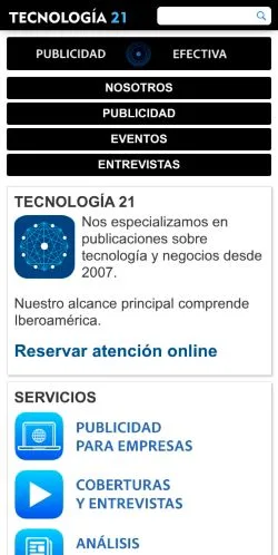 스폰서 기사용 스페인 매체 Tecnología 21 사이트 미리보기