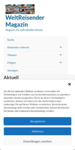 Anteprima del sito WeltReisender Magazin, media di Germania per articoli sponsorizzati