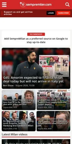 Preview of the Sempre Milan website, a media outlet in United Kingdom for sponsored articles