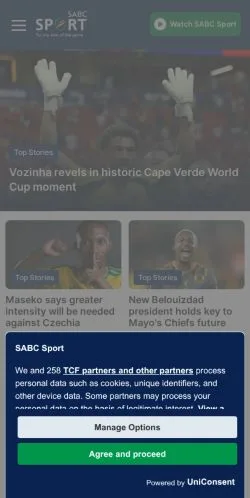 スポンサード記事向けのアメリカ合衆国メディア、SABC Sportのサイトプレビュー