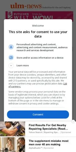 スポンサード記事向けのドイツメディア、Ulm Newsのサイトプレビュー