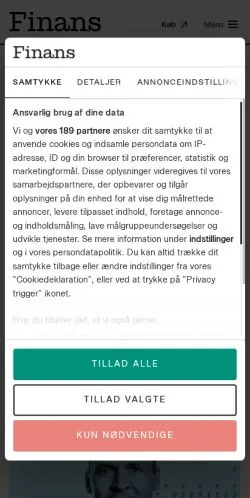 スポンサード記事向けのデンマークメディア、Finansのサイトプレビュー