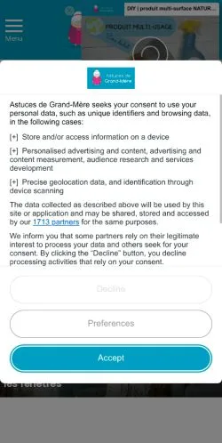 Anteprima del sito Astuces de Grand-Mère, media di Francia per articoli sponsorizzati