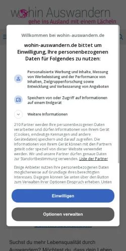 Anteprima del sito Wohin Auswandern, media di Germania per articoli sponsorizzati
