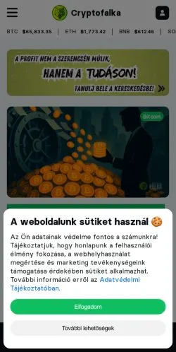 Preview of the Cryptofalka website, a media outlet in Hungary for sponsored articles